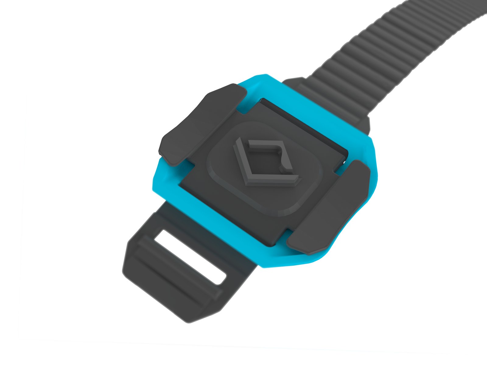 Render of the tracker in dark grey silicone with a blue player colour