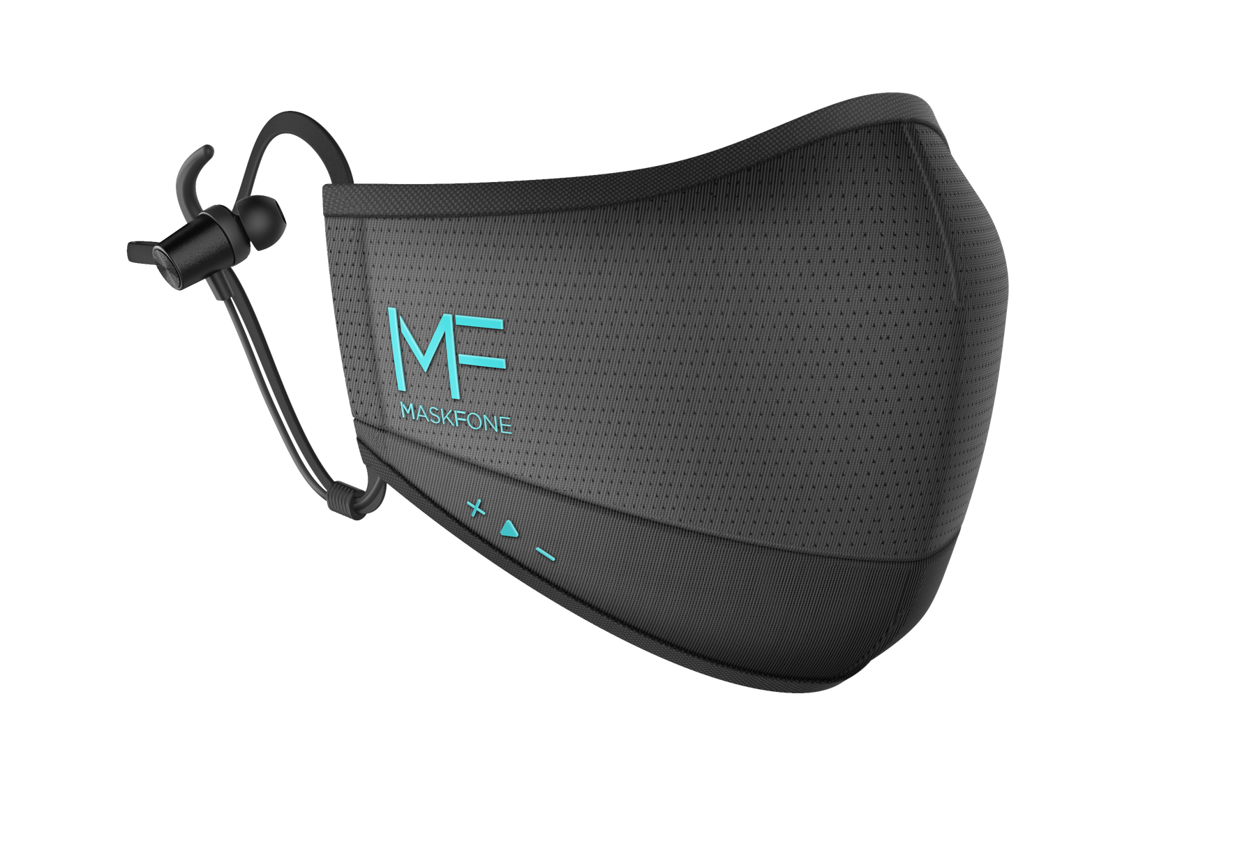 Side view of MaskFone with integrated earphones