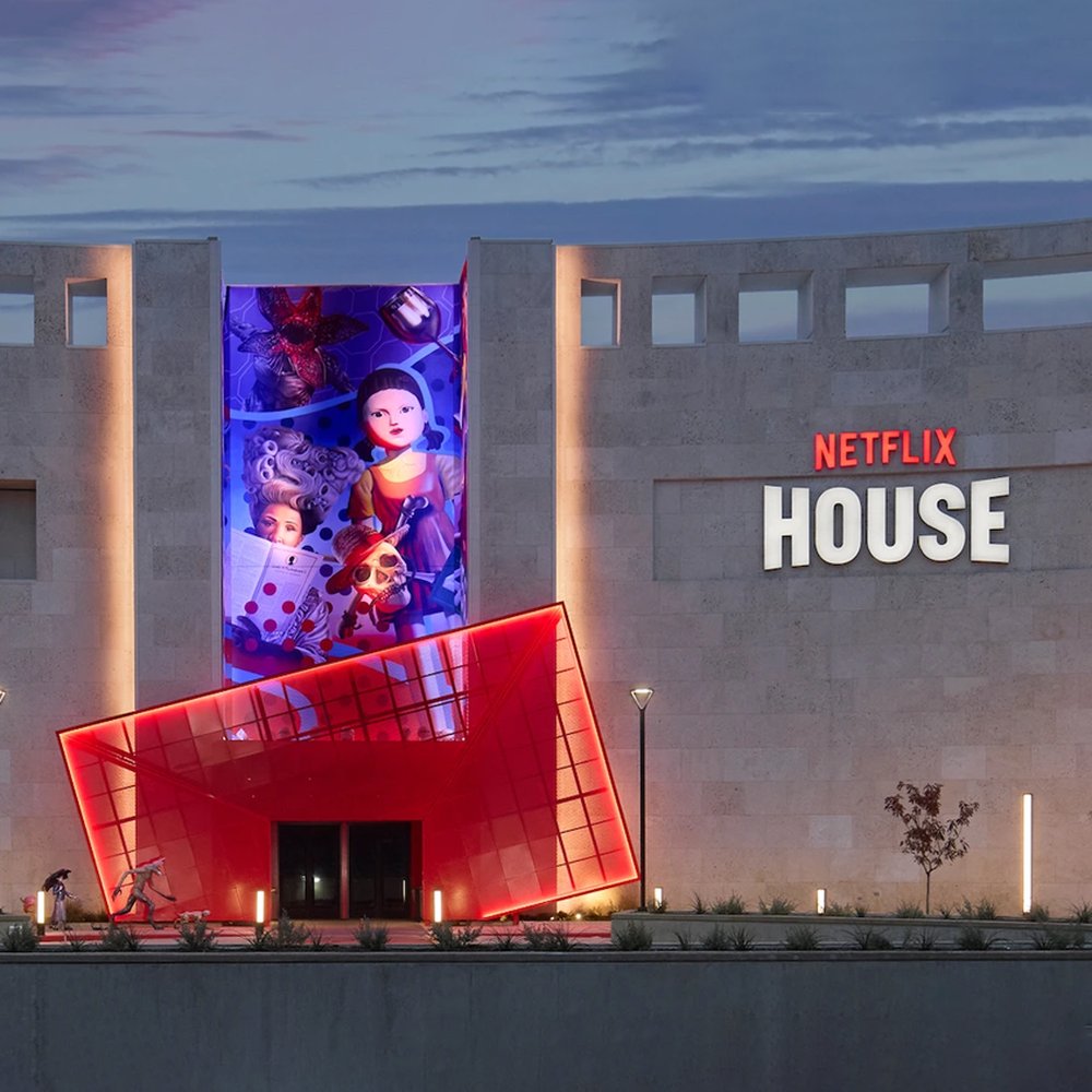Netflix House exterior at dusk