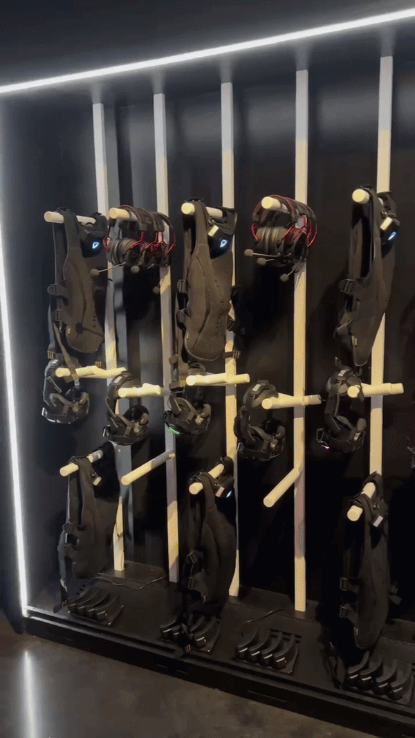 VR equipment organised on the stage wall