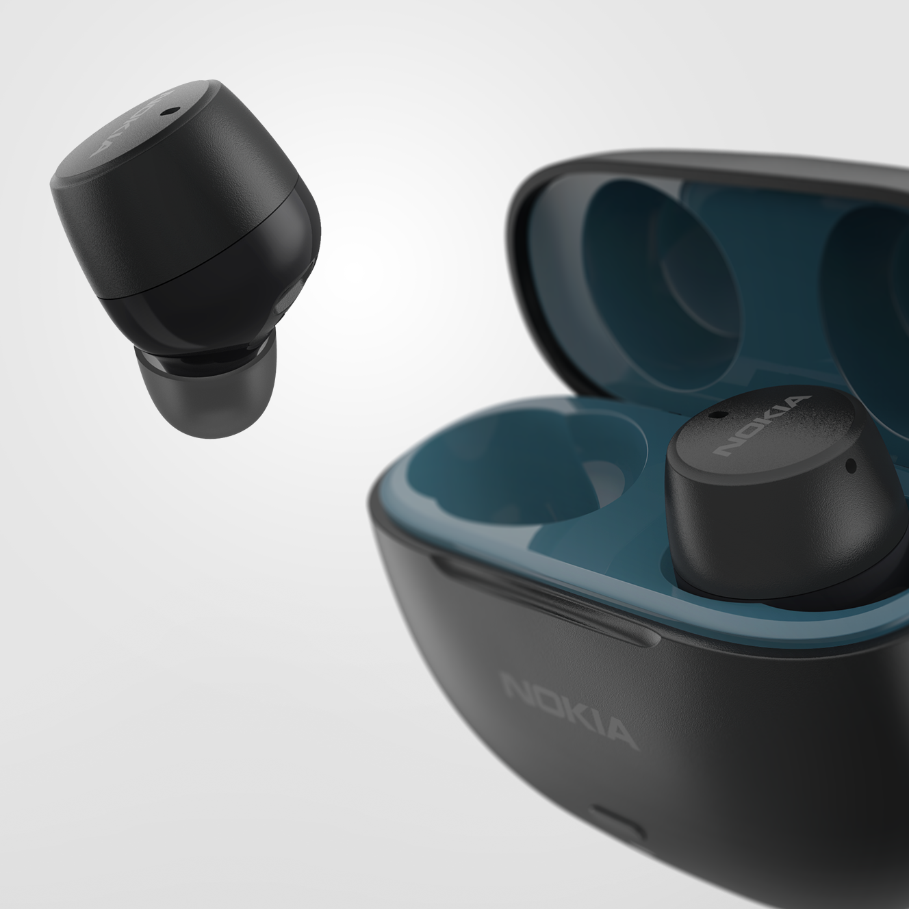 Exploded detail of the black earbud