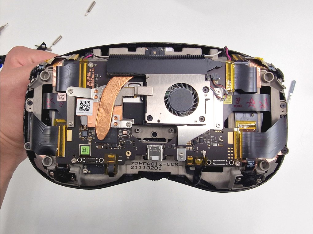 HTC Vive Focus 3 with its housing removed, showing internal components