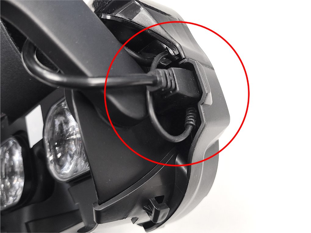 Power connection detail on the headset